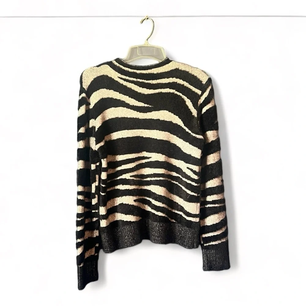 Ella Rafaella Womens Zebra Print Faux Hair Mock Neck Long Sleeve Sweater Medium - Picture 2 of 10